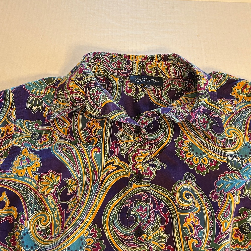 Jones New York Signature Purple Paisley Button Up Long-sleeve Career Top Sz 2X| - Picture 6 of 12